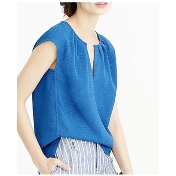 J. Crew Tops - J. Crew Top Women's 2 Honeycomb Cocoon Blouse Blue Short Sleeve Relaxed fit